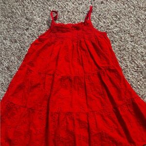 Red Sleeveless cotton eyelet 4T Dress